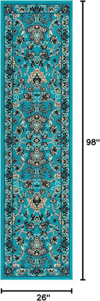 Unique Loom Sialk Hill Collection Area Rug - Washington (2' 2" x 8' 2" Runner Turquoise/Black)