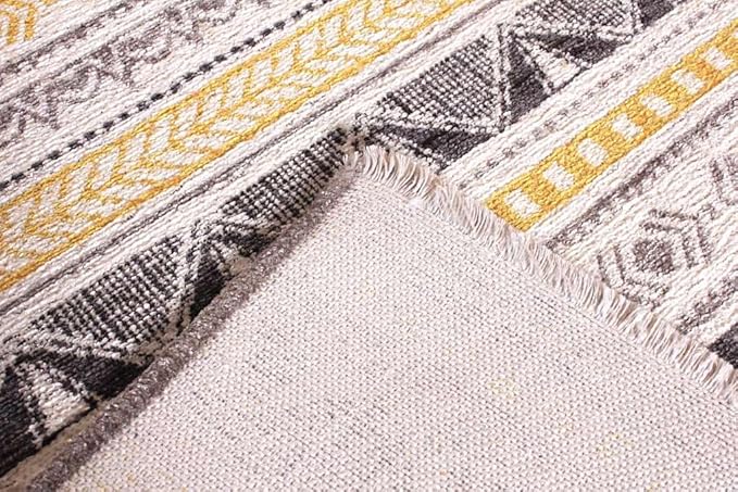Alfa Rich 7x10 Yellow Gray White Washable Area Rugs for Living Room Bedroom Kitchen Cotton Decor Rug