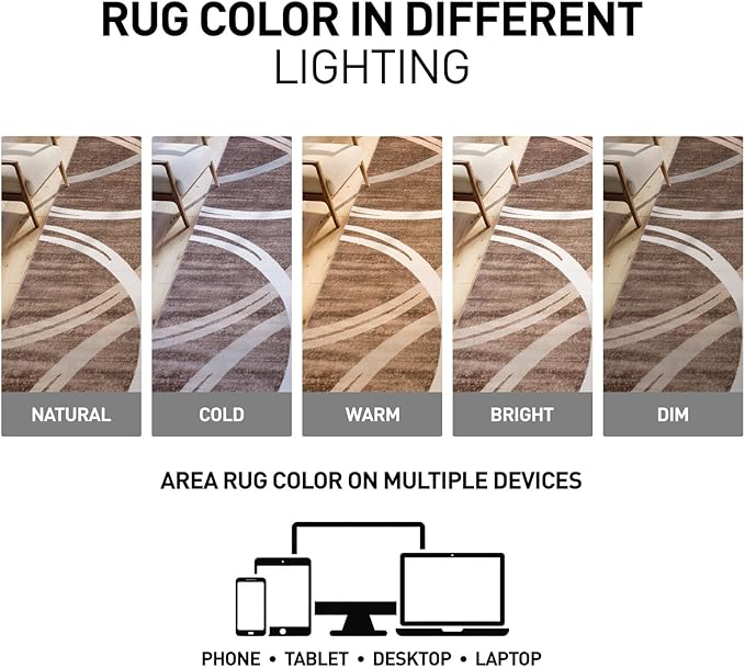 Rugshop Modern Wavy Circles Design Area Rug, Non-Shedding Carpet for Living Room, Bedroom, or Dining Room, Brown, 7'10" x 10'2"