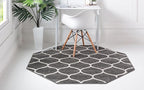 Rugs.com Lattice Frieze Collection Rug – 5' Octagon Dark Gray Medium Rug Perfect for Living Rooms, Kitchens, Entryways