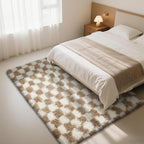 Checkered Rug for Living Room, 8x10 Beige and White Area Rugs, Classic Checkered Carpets Shaggy Area Rug, Bedside Rugs for Living Room Bedroom Kids Room Home Decor