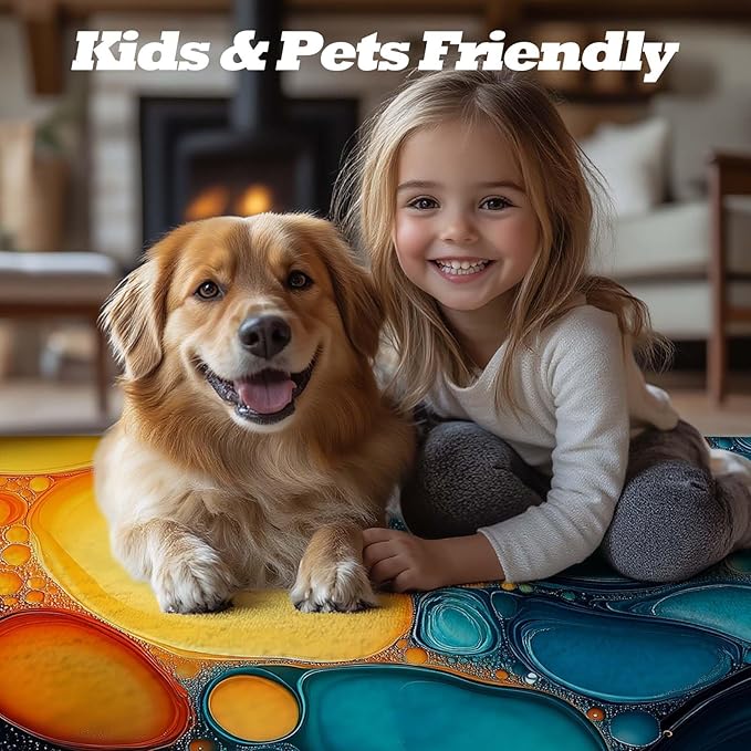 Modern Abstract Area Rug, Fluid Art Abstract Area Rug, Modern Colorful Bubbles Rugs, Geometric Rugs, Washable Non Slip Soft Alcohol Ink Carpet for Living Room (6' x 10'(Rectangular))