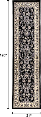 Rugs.com Yasmin Collection Rug – 10 Ft Runner Black Medium Rug Perfect for Hallways, Entryways