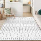 Lahome Moroccan Living Room Area Rug - Washable Rugs 4x6 Non-Slip Soft Throw Rugs for Bedroom White Lightweight Large Rug, Modern Geometric Print Low-Pile Capet for Classroom Office Dining Room(White)