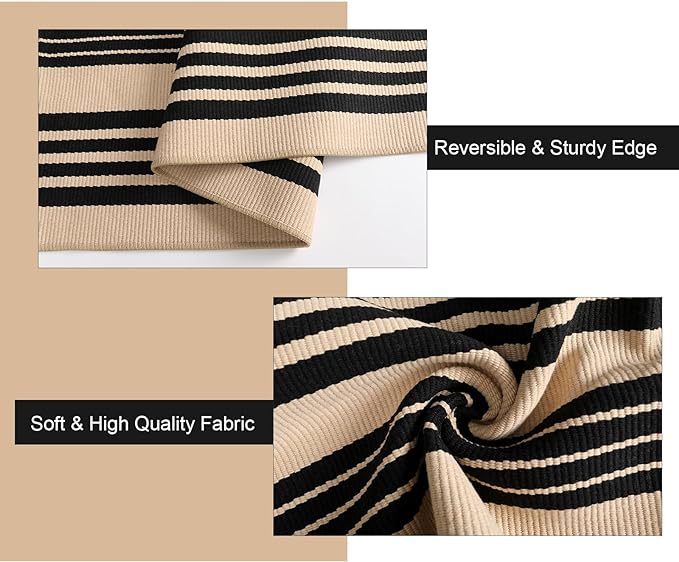 Striped Outdoor Front Door Mat 24"x51", Cotton Hand Woven Washable Black and Khaki Rug Runner, Reversible Foldable Indoor Layered Front Door Rugs for Entryway/Farmhouse/Home Entrance