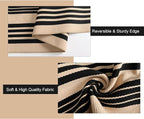 Black and Khaki Striped Rug 5'x7', Washable Outdoor Rugs Cotton Hand Woven Front Porch Rugs, Reversible Patio Rug Foldable Large Throw Rugs for Living Room Home Entrance