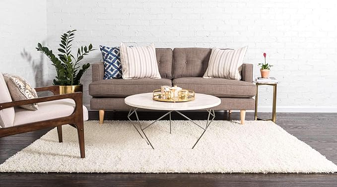 Unique Loom Solid Shag Collection Area Rug (9' x 12' Rectangle, Pure Ivory)