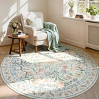 Lahome Circle Rug 6ft Beige Floral, Gentle Blossom Print Nursery Round Rug, Machine Washable Kids Carpet for Bedroom, Non-Slip Circular Mat for a Cozy Retreat Nook Decor