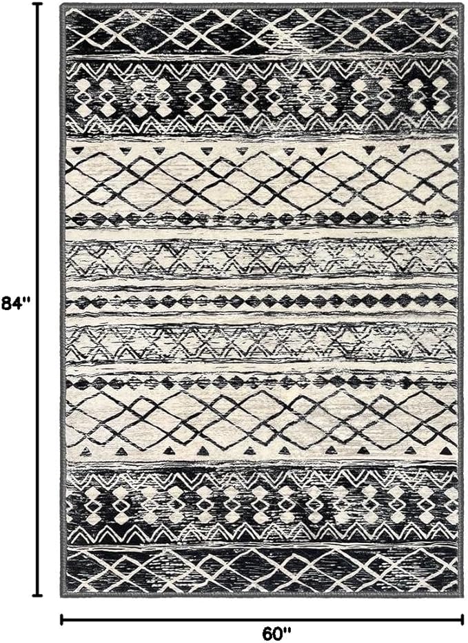 KUTA Morocca Area Rug 5x7 Black Navy Blue, Washable Boho Living Room Rugs Non-Slip, Ultra Soft Geometric Print Traditional Farmhouse Carpet for Dining Room Bedroom Dorm Office Home Decor