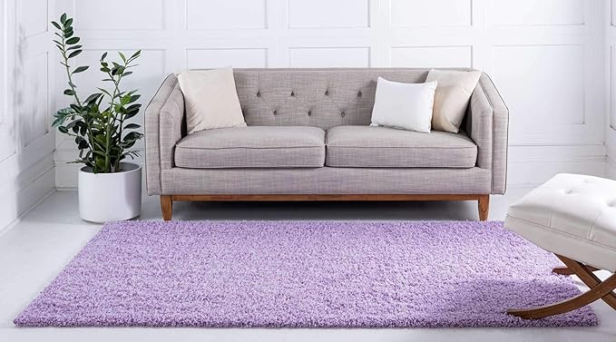 Unique Loom Solid Shag Collection Area Rug (7' 1" x 10' Rectangle, Lilac)