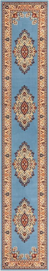 Unique Loom Reza Collection Traditional Persian Style Area Rug, Runner 3' 0" x 16' 5", Light Blue/Ivory
