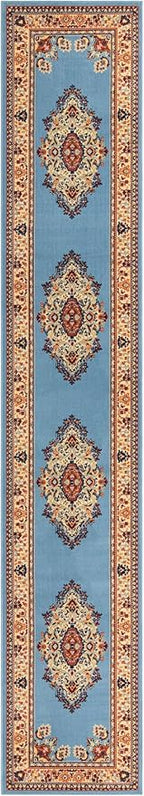 Unique Loom Reza Collection Traditional Persian Style Area Rug, Runner 3' 0" x 16' 5", Light Blue/Ivory