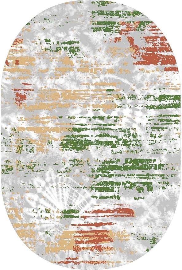 Distressed Abstract Art Aesthetic Deco Indoor Oval Rugs 5x7 for Living Room Bedroom Dining Room Soft Non Skid Easy Clean Big Carpet Nursery Dorm Farmhouse Rustic Grey Green Tie-Dye Texture Area Rug