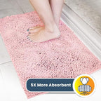 Muddy Mat® AS-SEEN-ON-TV Highly Absorbent Microfiber Door Mat and Pet Rug, Non Slip Thick Washable Area and Bath Mat Soft Chenille for Kitchen Bedroom Indoor and Outdoor - Light Pink 24" x 120"