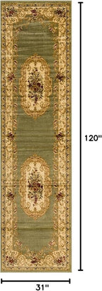 Rugs.com Chateau Collection Rug – 10 Ft Runner Green Medium Rug Perfect for Hallways, Entryways