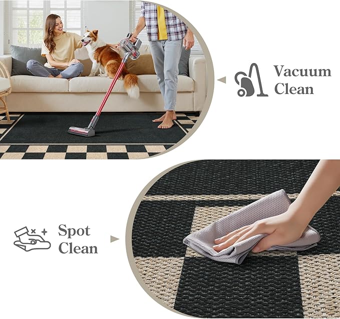 Moynesa Easy Jute Runner Rugs Washable 2x6 Entryway Runners Rug for Kitchen Black Checkered Carpet for Indoor Outdoor Non Slip Mat for Hallways Bathroom Bedroom Laundry Living Room Corridor