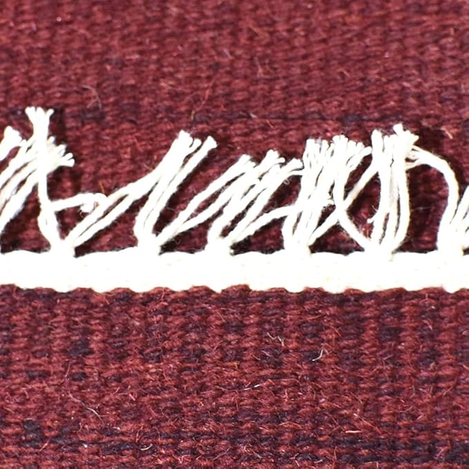 Rugsotic Carpets Hand Woven Flat Weave Kilim Wool 6'x9' Area Rug Solid Dark Red D00111