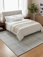 Hand-Tufted 100% Wool Pile Area Rug – Geometric Textured Grid Check Pattern – Thick and Durable Floor Carpet for Bedroom, Living Room, Kids Room, and Dining Area (Indigo Blue, 2' x 3')