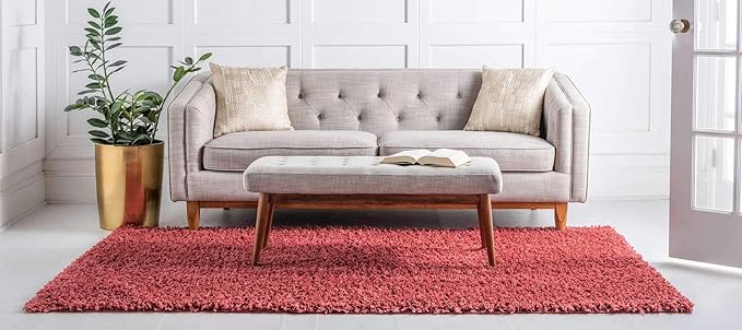 Unique Loom Davos Shag Collection Area Rug - Solid (5' 3" x 8' Rectangle, Poppy)