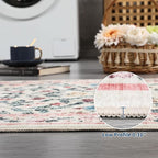 GarveeHome Washable Area Rug 9 x 12 for Living Room, Non-Slip Soft Vintage Rug, Low Pile Farmhouse Floral Carpet, Non-Shedding Indoor Foldable Printed Rugs for Bedroom, Pink