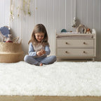 Soft Fluffy Area Rug for Bedroom, Cream White Fuzzy Shaggy Oval Throw Rugs for Bedside, Non-Slip Cozy Plush Shag Carpet for Kids Room Nursery Dorm Living Room, 2.6 x 5.3 Feet