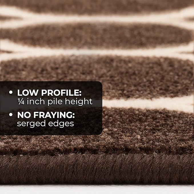 House, Home and More Skid-Resistant Carpet Runner – Moroccan Trellis Lattice – Coffee Brown & Vanilla Cream – 12 Feet X 26 Inches