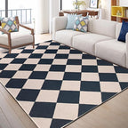Checkered Area Rug 5x7 Black Washable Living Rugs Non-Slip Modern Ultra Soft Neutral Low Pile Diamond Carpet for Office Dining Room Playroom Kids Room