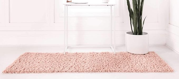 Unique Loom Davos Shag Collection Area Rug - Solid (2' 2" x 6' 7" Runner, Dusty Rose)