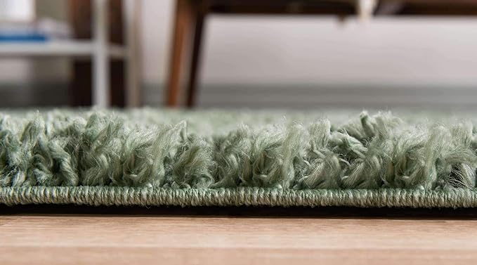 Unique Loom Davos Shag Collection Area Rug - Solid (5' 3" x 8' Oval, Sage)