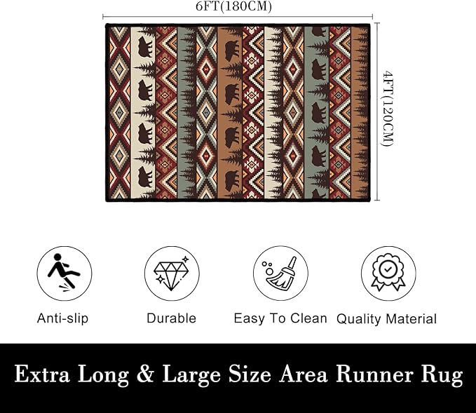 Rustic Cabin Wildlife Area Carpet for Living Room 4x6 Area Rug for Bedroom,Bear Moose Deer Country,Vintage Throw Rug Indoor Rugs Non Slip Soft Floor Carpets Mat for Dining Room,Office