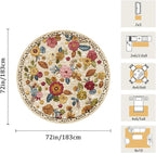 6ft Round Machine Washable Area Rug for Living Room, Beige Vintage Boho Floral Rug Large Non-Slip Low Pile Soft Faux Wool Carpet, Kids and Pets Friendly for Bedroom Nursery Farmhouse Home Decor Rug
