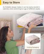 Area Rugs 9'x12' Washable Non-Slip, Floral Vintage Distress Print Pattern Medallion Carpet for Living Room Bedroom Dining Room, Pink Greypink Cute