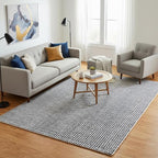 Hand-Tufted 100% Wool Pile Area Rug – Geometric Textured Grid Check Pattern – Thick and Durable Floor Carpet for Bedroom, Living Room, Kids Room, and Dining Area (Charcoal Gray, 9' x 9')