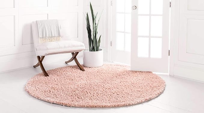 Unique Loom Davos Shag Collection Area Rug - Solid (4' 1" Round, Dusty Rose)
