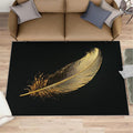 Golden Feathers Rugs for Bedroom - 5x8 Area Rug - Black Gold Feathers Rugs for Living Room, Modern Minimalist Art Rug, Washable Home Decor Carpet