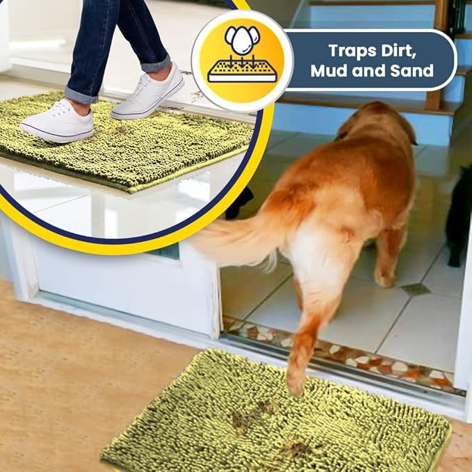 Muddy Mat® | Super Absorbent Door Mat Indoor, Microfiber Quick Dry Chenille Entryway Rug, Non-Slip Front Door Mat, Indoor Mats for Entryway, Machine Washable Pet Rug, Yellow 24"x36"