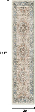 RUGGABLE Washable Vintage Runner Rug – Kamran Coral 2.5x12, Stain-Resistant, Non-Slip Hallway Runner – Machine Washable Rug for Hallway, Entryway, Living Room & Kitchen–with Standard Pad