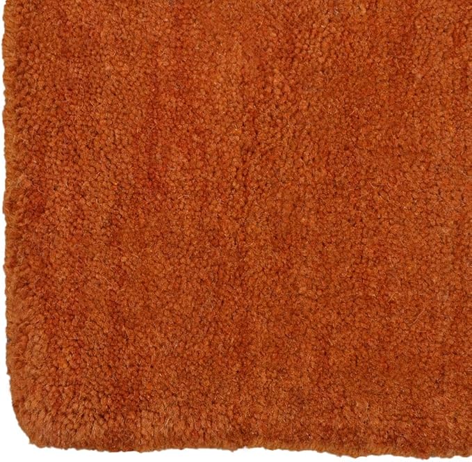 Hand Knotted Loom Wool ECO-Friendly Area Rugs - 6'x6', Square Shape, Orange Color, Plain Solid Design, High Pile Thick Handmade Anti Skid Area Rugs for Living Room, Bed Room (L00111)