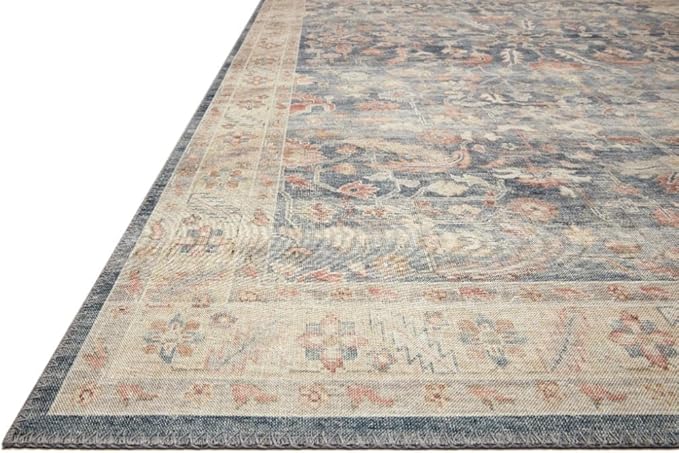 Loloi Hathaway Collection HTH-02 Denim/Multi 2'-0" x 5'-0", .25" Thick Accent Rug, Soft, Durable, Printed, Modern, Low Pile, Non-Shedding, Easy Clean, Living Room Rug