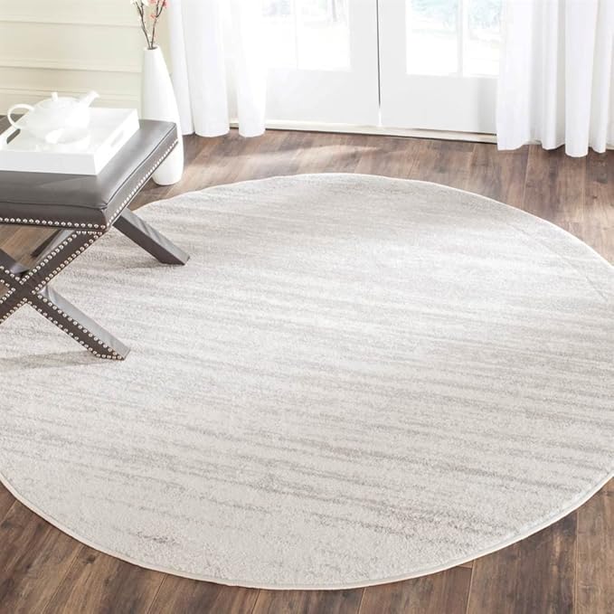 SAFAVIEH Adirondack Collection Area Rug - 8' Round, Ivory & Silver, Modern Ombre Design, Non Shedding & Easy to Clean, Ideal for Living Room, Bedroom, Office, Dining Space (ADR113B)