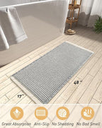 Upgraded Waffle Runner Rug Super Absorbent Non Slip Bath Mats for Bathroom Machine Washable Bathroom Runner Rug with Tassels, Ideal for Hallway Bedroom Laundry Room, 17" x 48", LightGrey & Cream