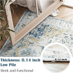 jinchan Area Rug 8x10 Washable Living Room Rug Vintage Indoor Large Floor Cover Distressed Lightweight Non-Slip Low Pile Thin Mat Stain Resistant Carpet for Bedroom Dining Room Office Light Blue