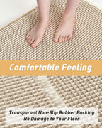 AMOAMI Upgraded Waffle Bath Mat, Super Absorbent Non Slip Bath Mats for Bathroom Floor, Machine Washable Bathroom Rugs with Tassels, Rubber Backed Bathroom Mats, Ultra Soft, 17" x 24",Brown & Cream