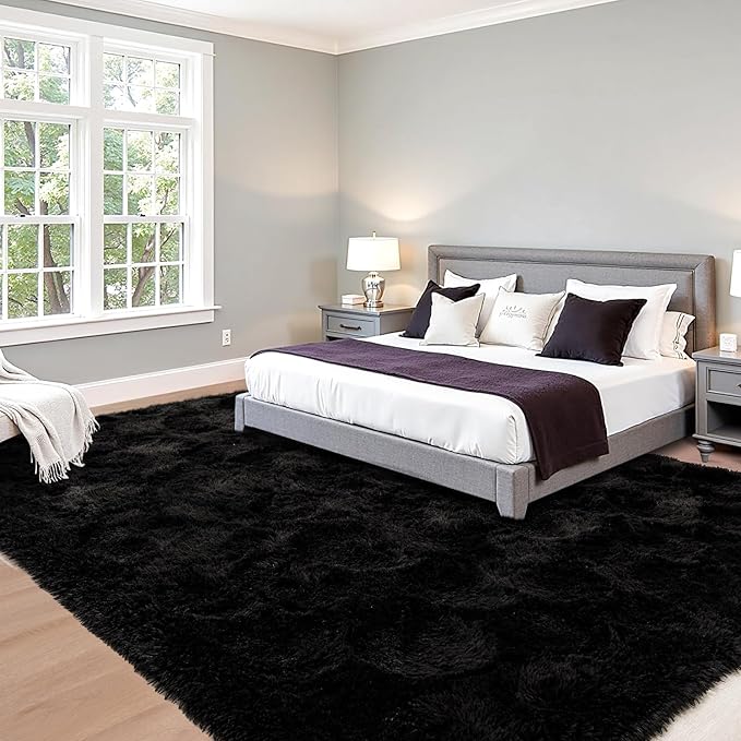 Beglad Fluffy Large Area Rugs 9x12 Feet, Modern Minimalist Style Shag Fuzzy Rugs, Non-Slip Indoor Carpet Soft Rugs for Kids Room, Bedroom & Living Room, Black