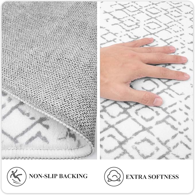 Lahome Moroccan Washable Runner Rug - 2x6 Non-Slip Throw Hallway Rug Runner Ultra-Thin Soft Kitchen Laundry Room White Print Distressed Carpet for Entryway Bathroom Living Room