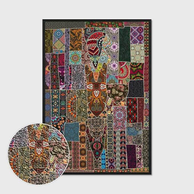 Vintage Boho Area Rugs Multicolor Ethnic Style Geometric Splicing Carpets Bedroom Living Room Kitchen Floor Mats Indoor Outdoor Non-Shedding Runner Rug Home Décor Carpet 4.2' X 6.2'