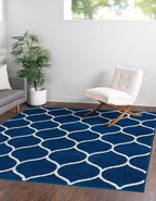 Rugs.com Lattice Frieze Collection Rug – 5' Square Navy Blue Medium Rug Perfect for Living Rooms, Kitchens, Entryways