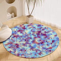 Abstract Pixel Geometry Round Rug Ombre Blue Purple Living Room Circle Area Rugs 3ft Washable Soft Non Slip Low Pile Indoor Floor Carpet for Bedroom Office Kitchen Coffee Table