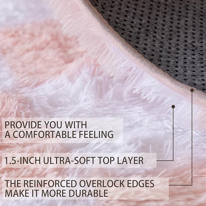 5x7 Area Rugs for Living Room Bedroom, Soft Fluffy Shaggy Bedside Rug, Indoor Floor Carpet for Kids Playroom, Dorms, Nursery Rooms, Home Decor (Pink & White 5'x7')