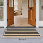 Striped Outdoor Front Door Mat 24"x51", Cotton Hand Woven Washable Black and Khaki Rug Runner, Reversible Foldable Indoor Layered Front Door Rugs for Entryway/Farmhouse/Home Entrance
